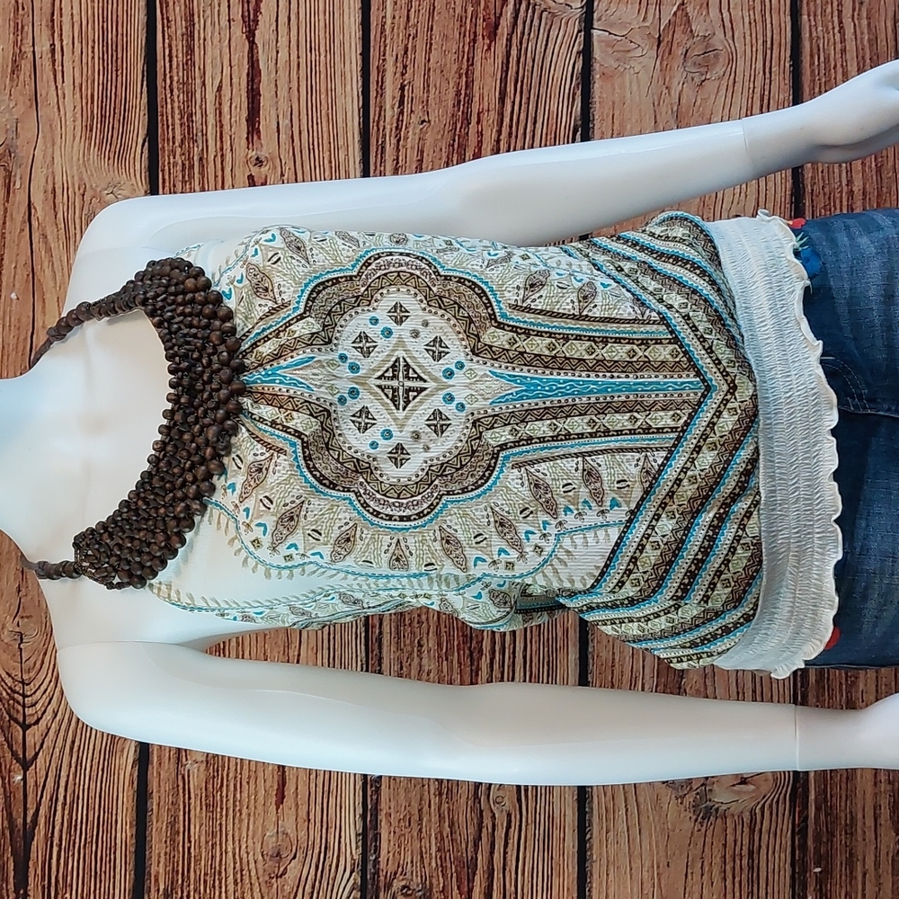 Almost Famous Boho Tank Mandala Beaded Neck XL JUNIOR Extra Large 15 17
